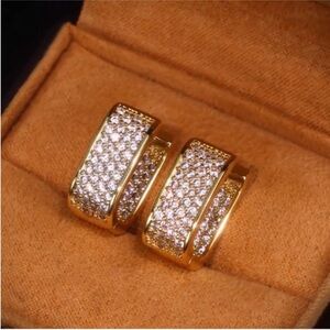 Women Gold Plated Cubic Zirconia Earrings Dainty Paved Hoop Boho Office Earrings
